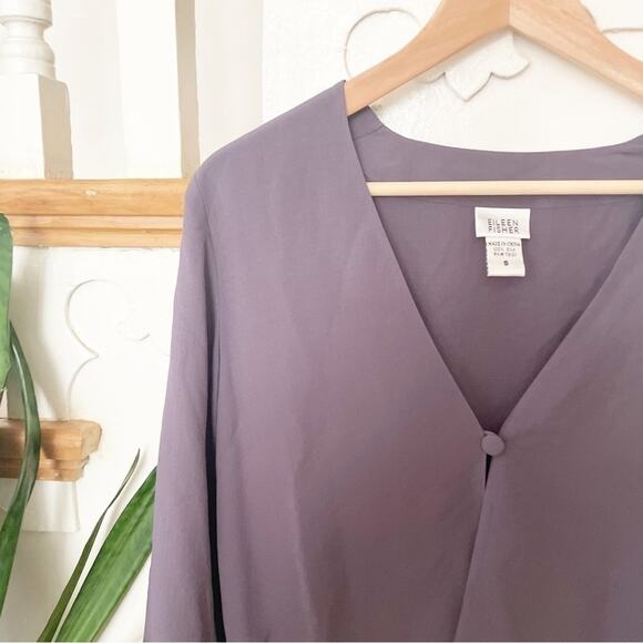 Eileen Fisher Purple Long Sleeve 100% Silk One-Button blouse Size S - Picture 5 of 5